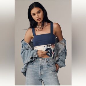 Anthropologie Reworked Sporty Navy & Cream Tank Top NWT